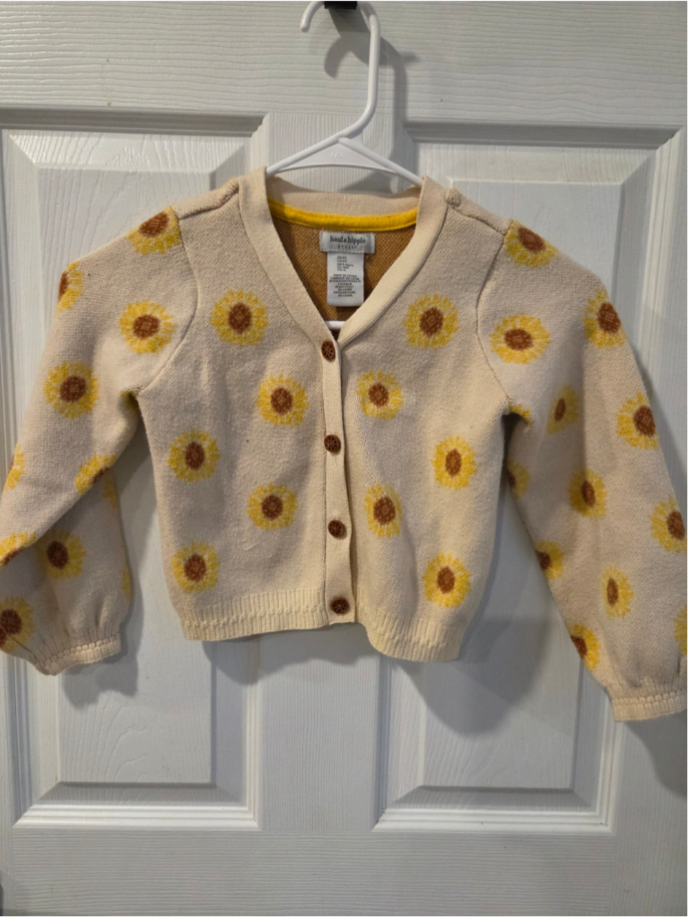 Girls Haute Hippie Sunflower Cardigan Sweater, 4T, Beige and Yellow